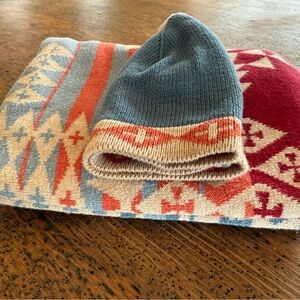 Pendleton Blue and Red Geometric Knit Hat